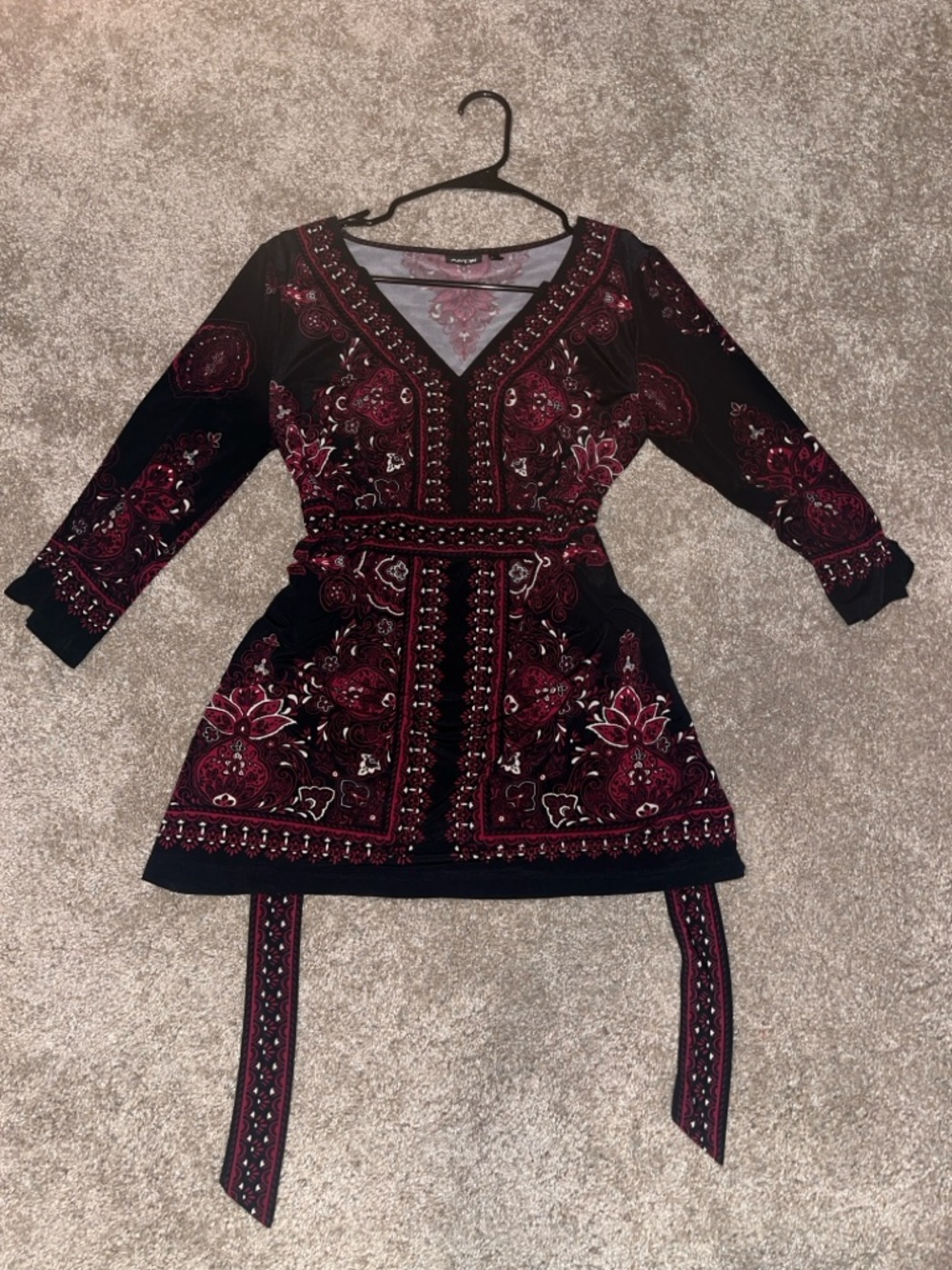 Vintage Babydoll 3 Quarter Sleeve Top in Black/Purple With Tie Waist